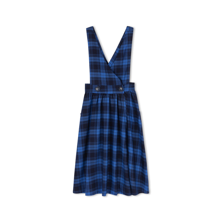dress plaid pinafore v jumper - blue