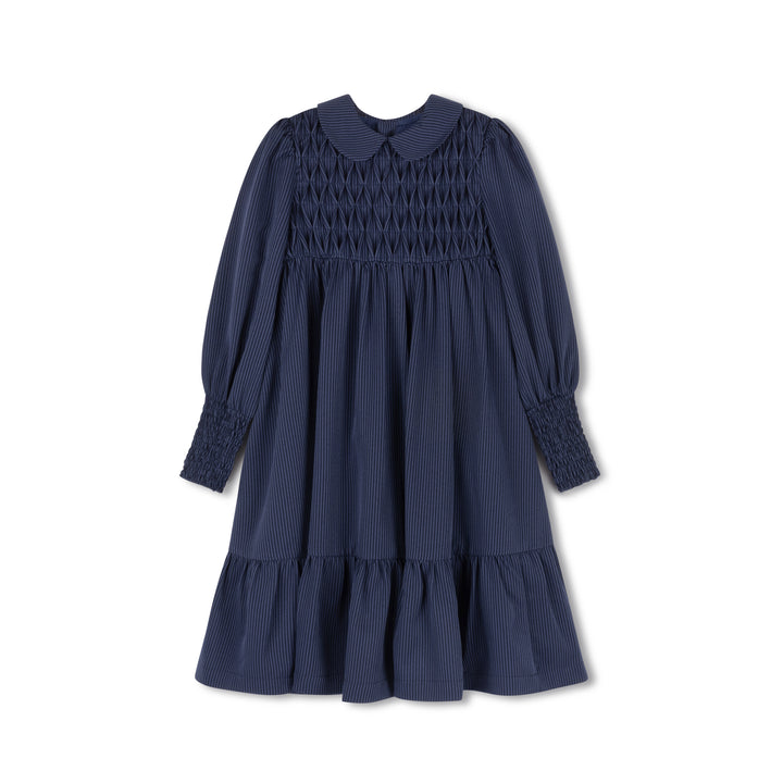 dress striped smocked with collar - blue