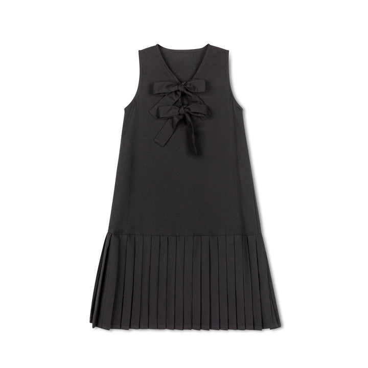 dress bow pleated v jumper - black