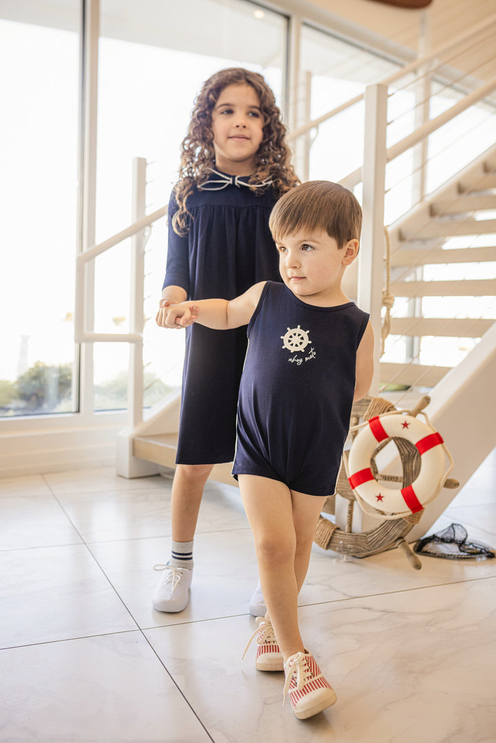 one piece ahoy mate sleeveless romper - navy