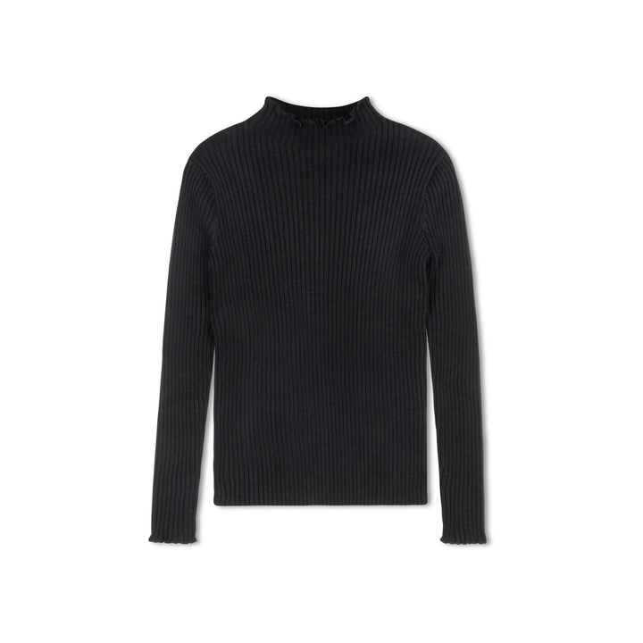 top l/s knit mockneck - black