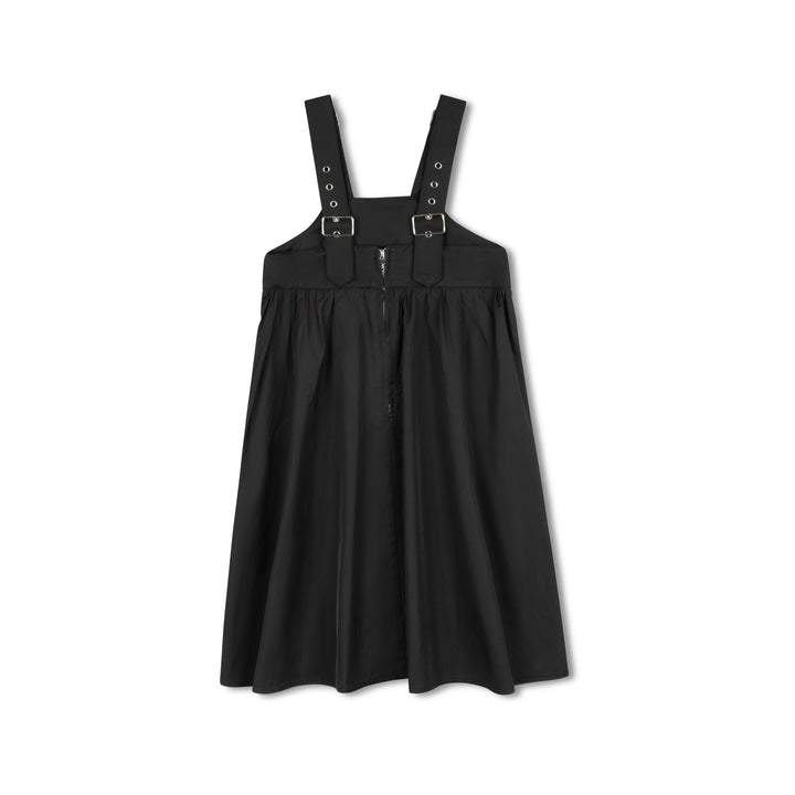 dress taffeta buckle strap jumper - black