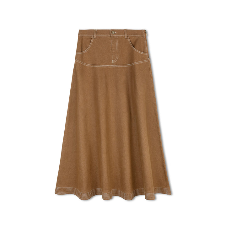 skirt midi denim circle - camel wash