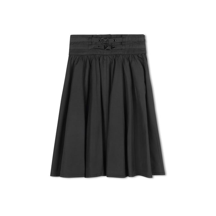 skirt taffeta circle with double buckle - black
