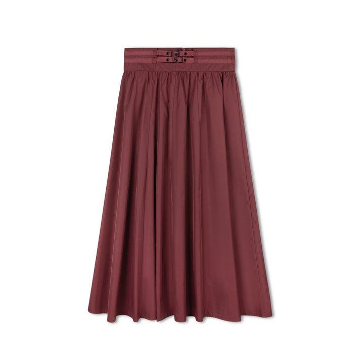 skirt midi taffeta circle with double buckle - wine