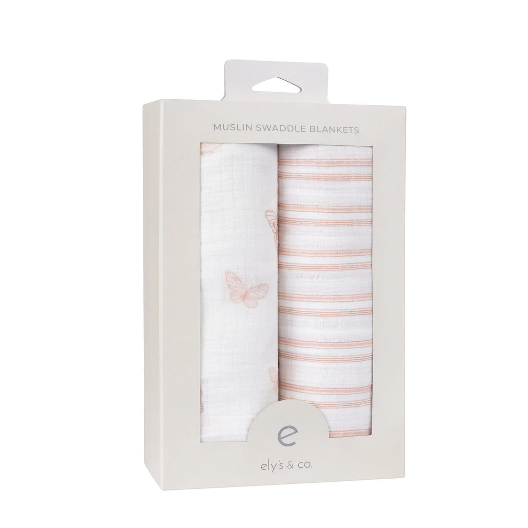 swaddle butterfly dragonfly muslin 2 pk - ivory pink