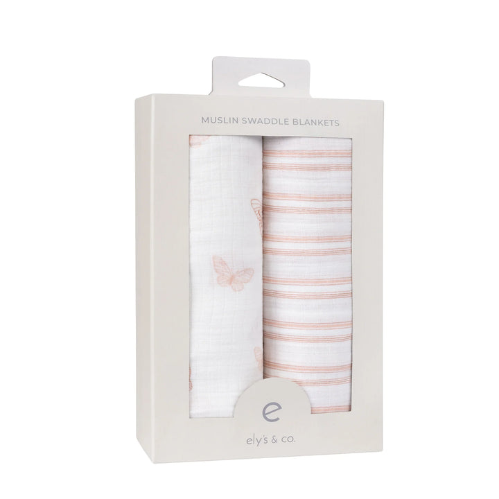 swaddle butterfly dragonfly muslin 2 pk - ivory pink