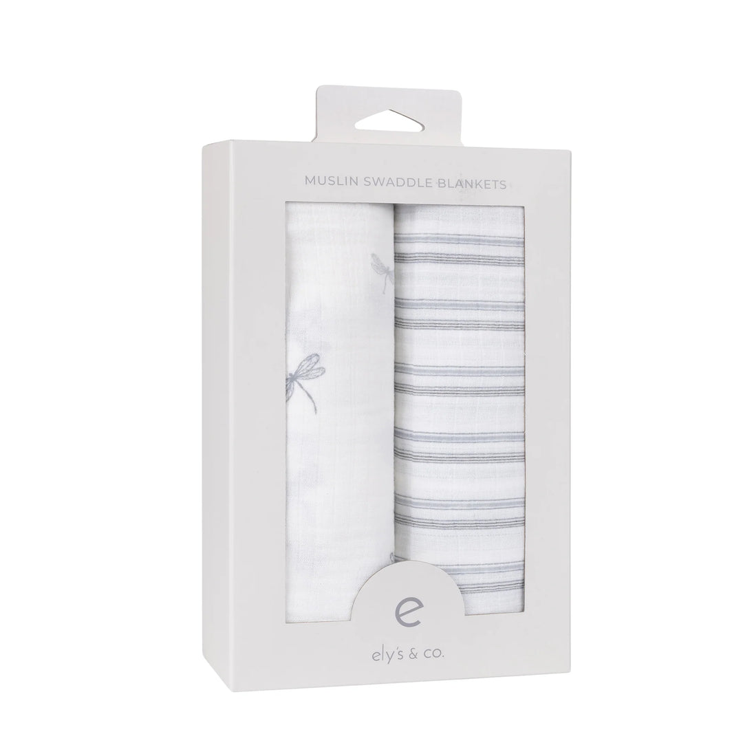 swaddle butterfly dragonfly muslin 2 pk - ivory blue