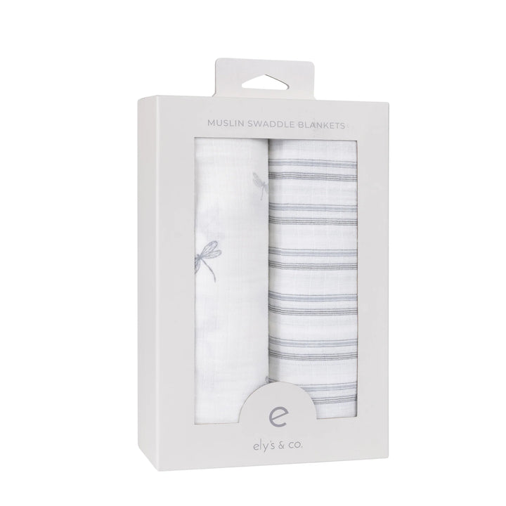 swaddle butterfly dragonfly muslin 2 pk - ivory blue