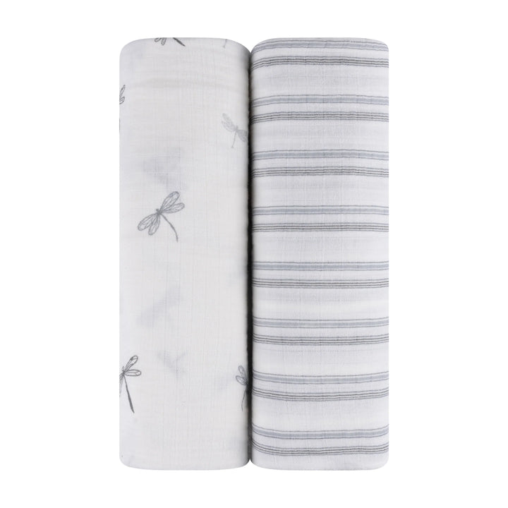 swaddle butterfly dragonfly muslin 2 pk - ivory blue