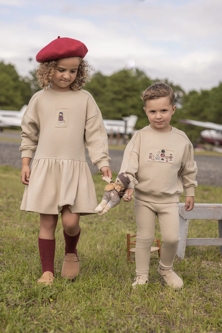 set outfit embroidered sweatshirt and leggings - ivory
