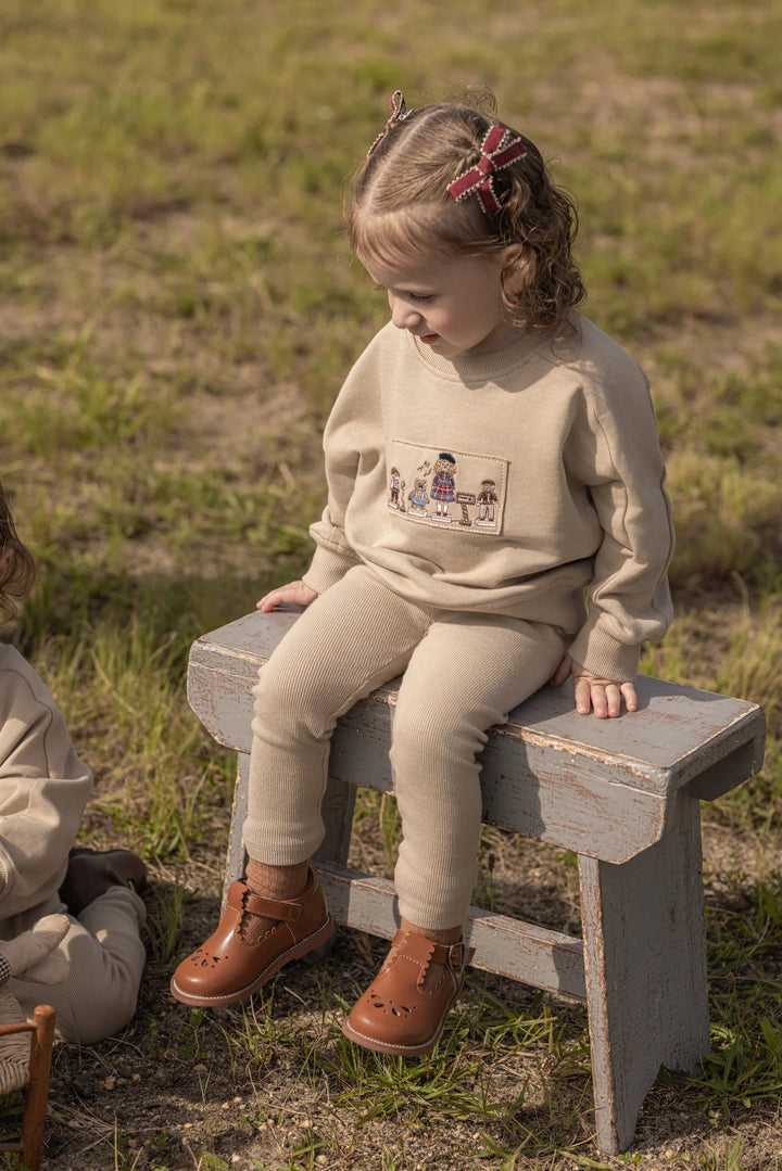 set outfit embroidered sweatshirt and leggings - ivory