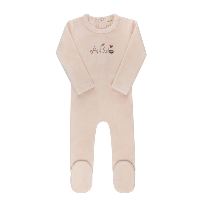 footie velour embroidered abc - pink