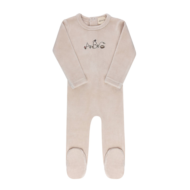 footie velour embroidered abc - tan
