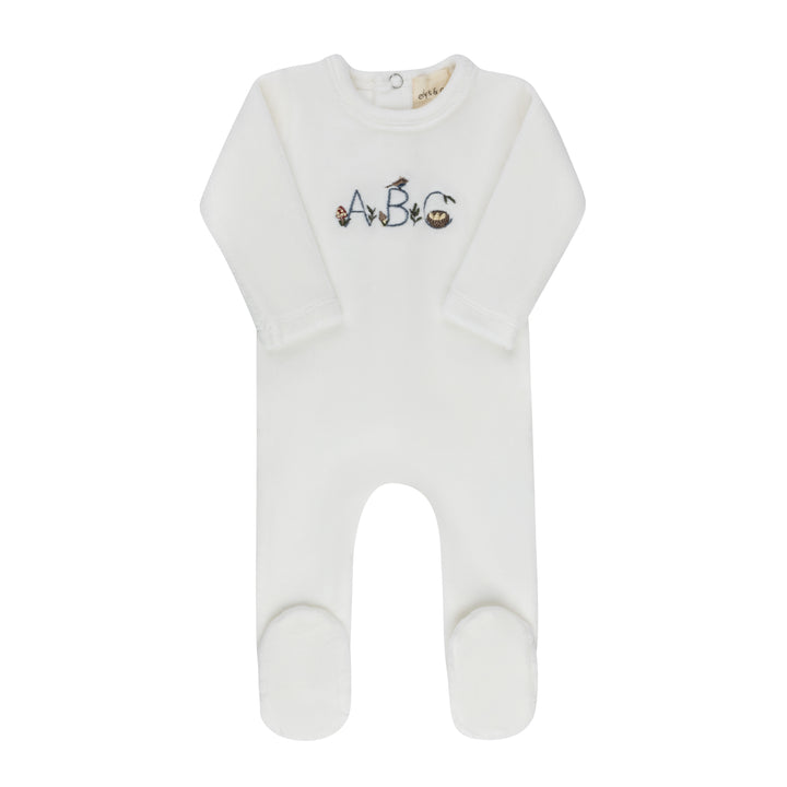 footie velour embroidered abc - ivory boy