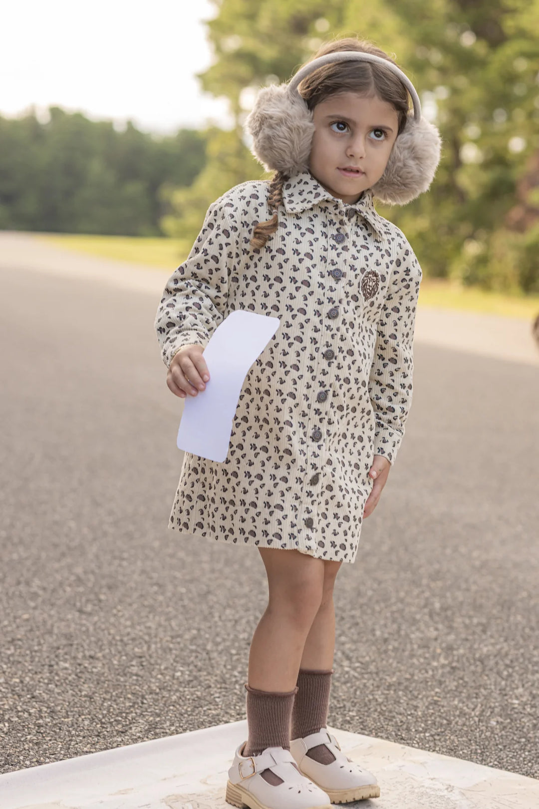 dress corduroy leopard print shirt style - natural/brown