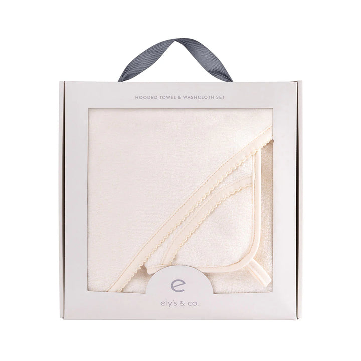 towel solid scalloped hooded and washcloth set - cream