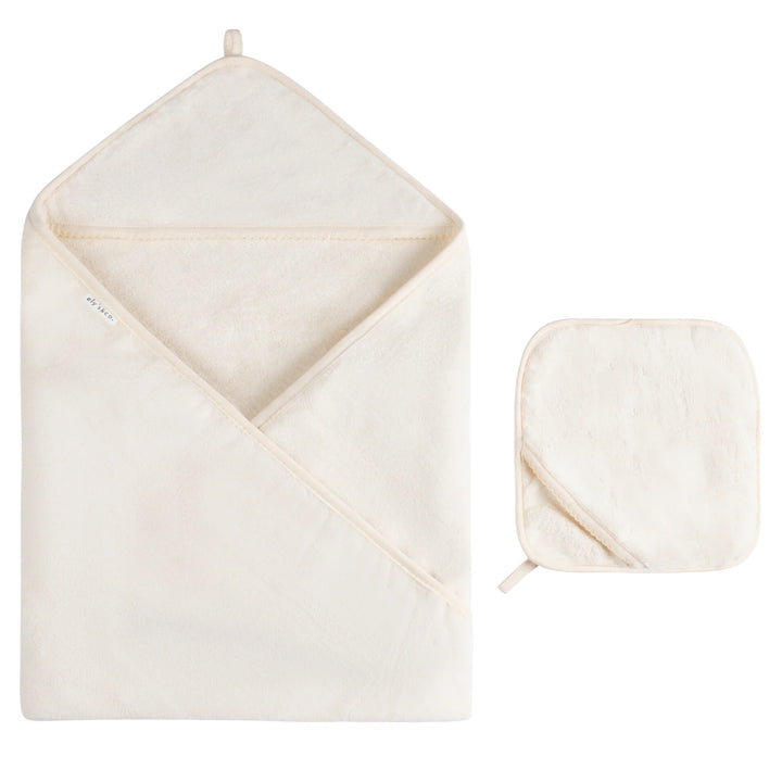 towel solid scalloped hooded and washcloth set - cream