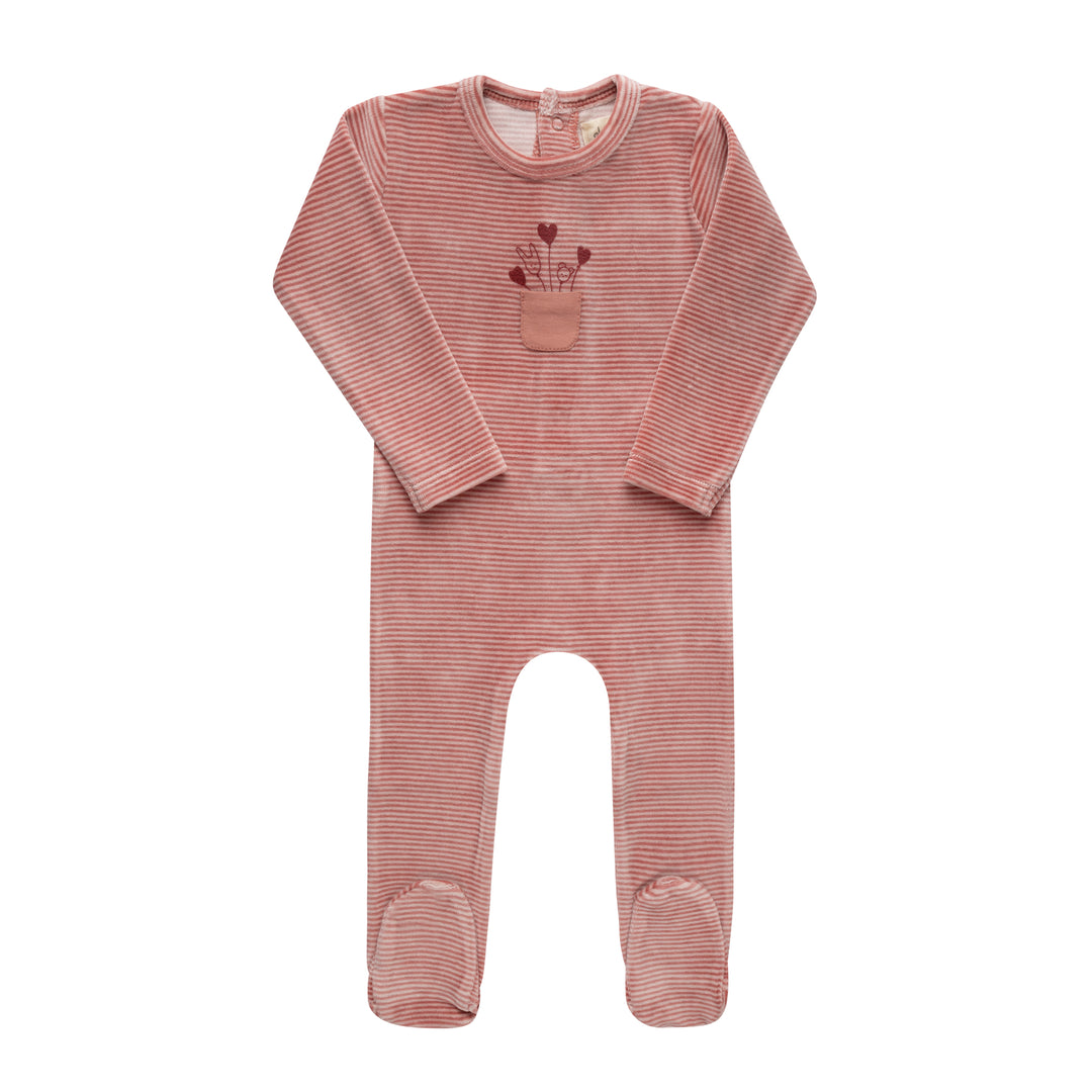 footie velour striped balloon pocket - pink