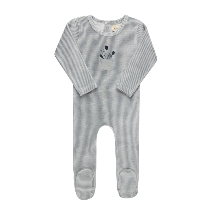 footie velour striped balloon pocket - ivory/blue