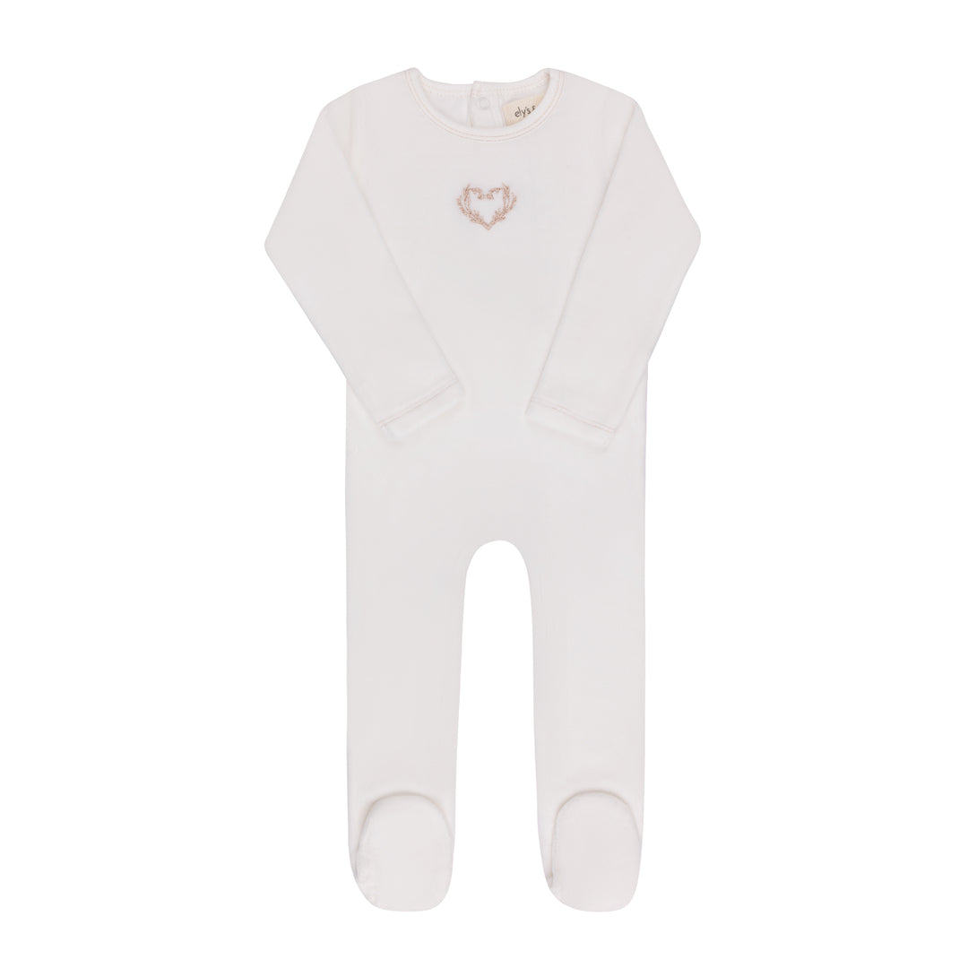 footie velour metallic wreath - ivory girl