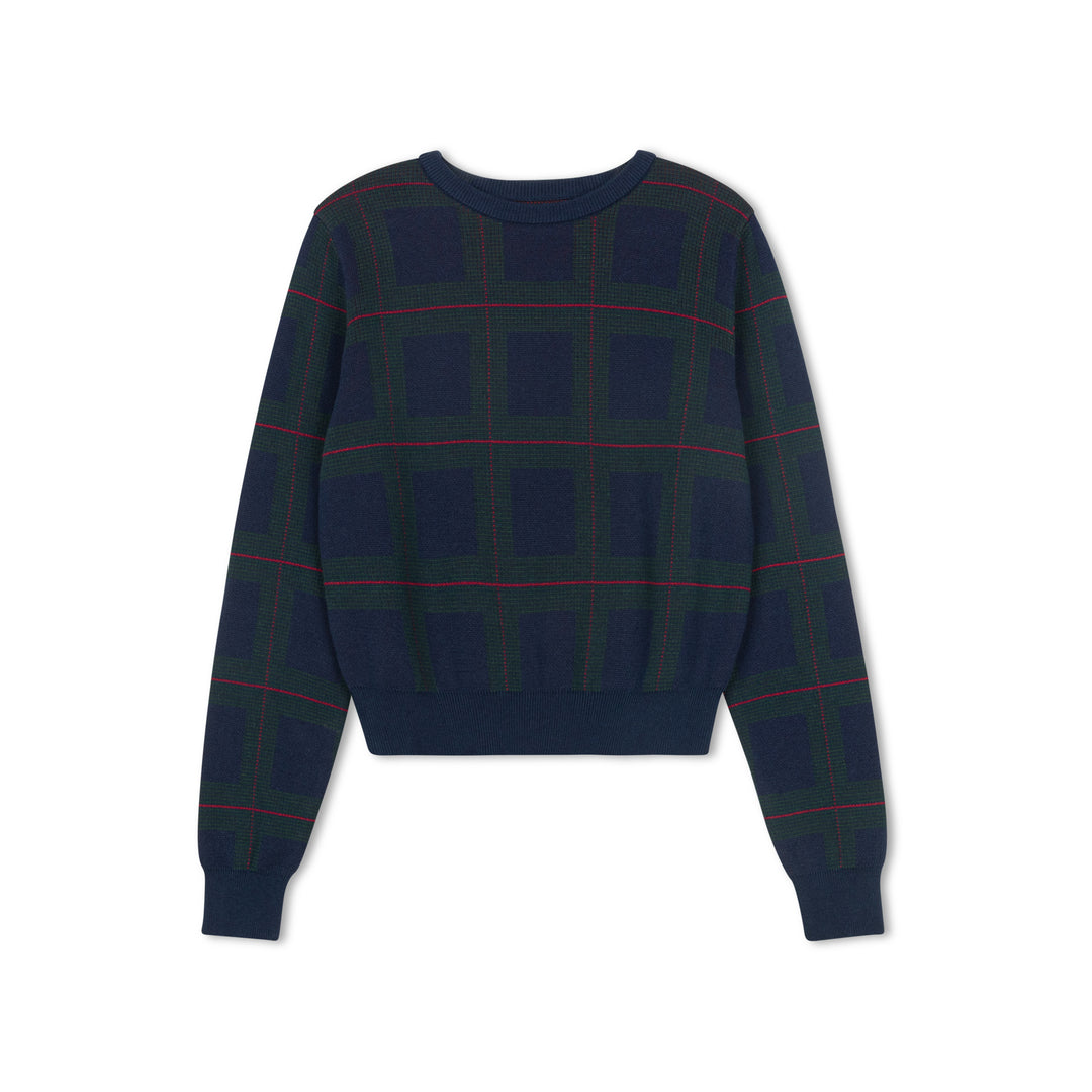 top l/s plaid sweater - navy