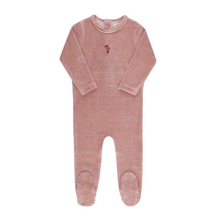footie velour striped flower and anchor - dark pink