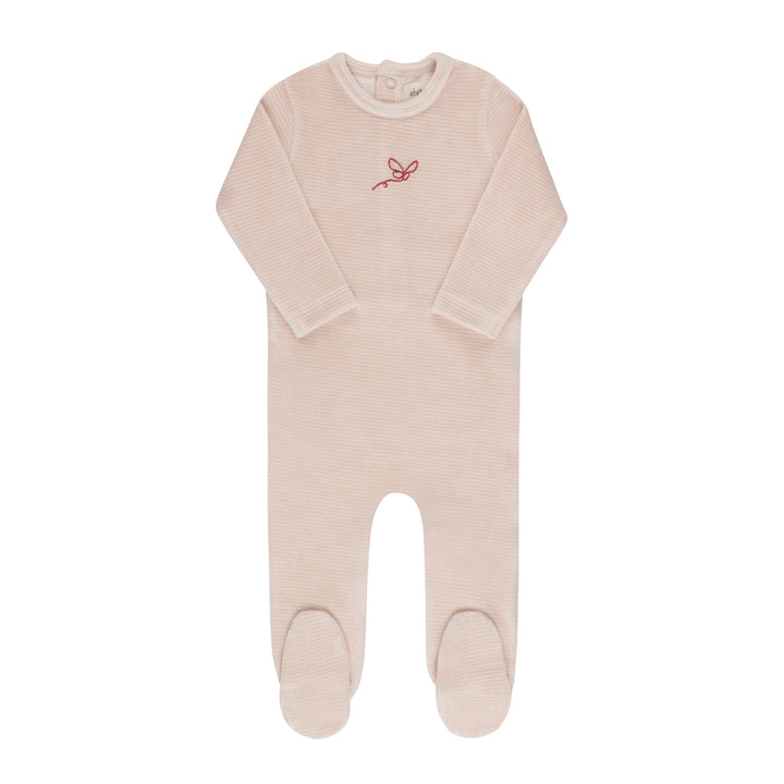footie velour striped butterfly and boat - light pink