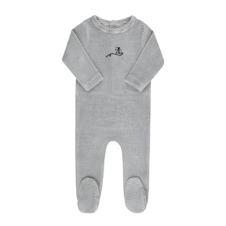 footie velour striped butterfly and boat - light blue