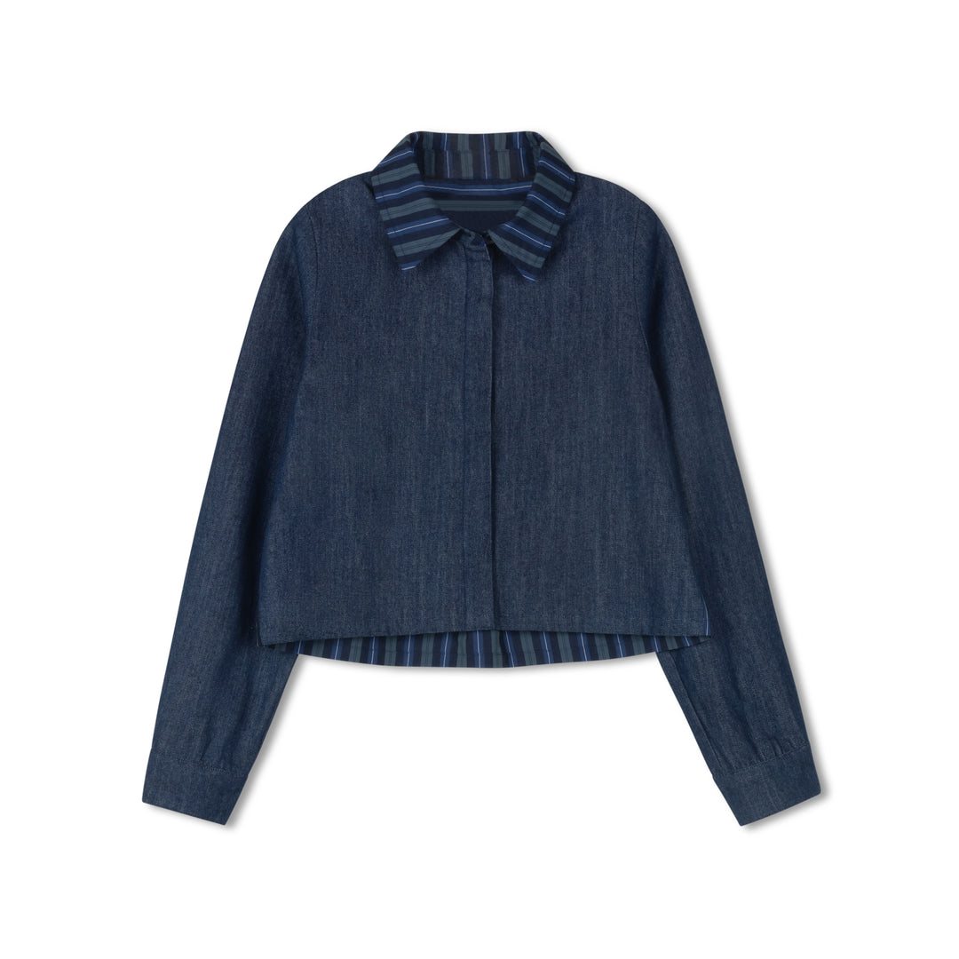 shirt l/s denim striped crop - denim