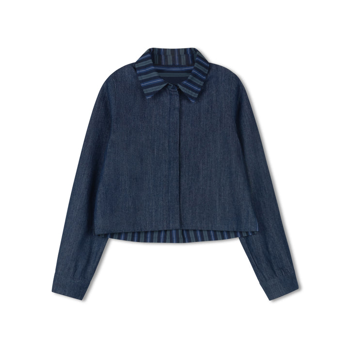 shirt l/s denim striped crop - denim