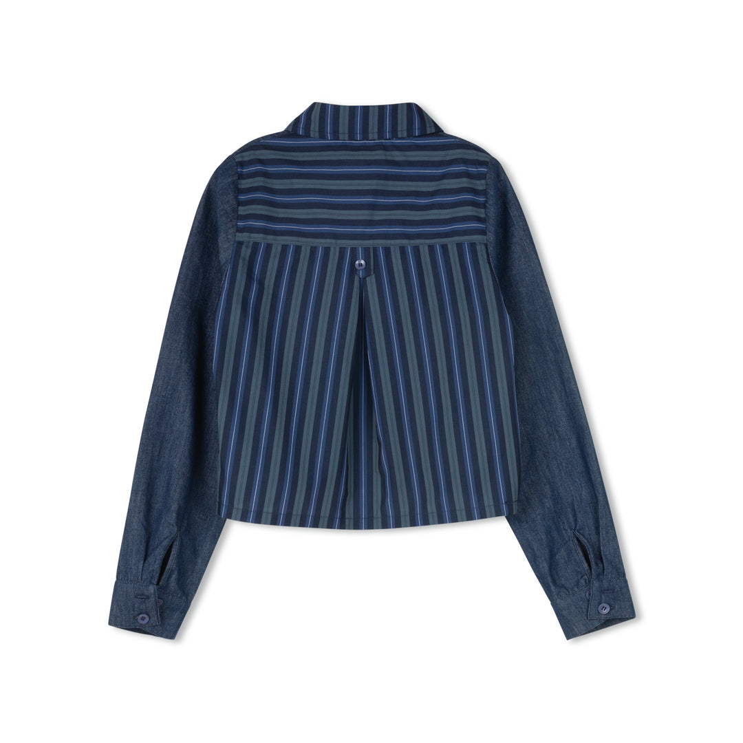shirt l/s denim striped crop - denim