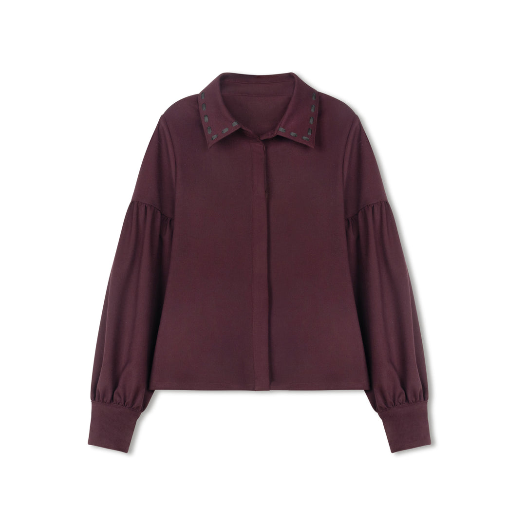 shirt l/s ribbon stitched collar - burgundy