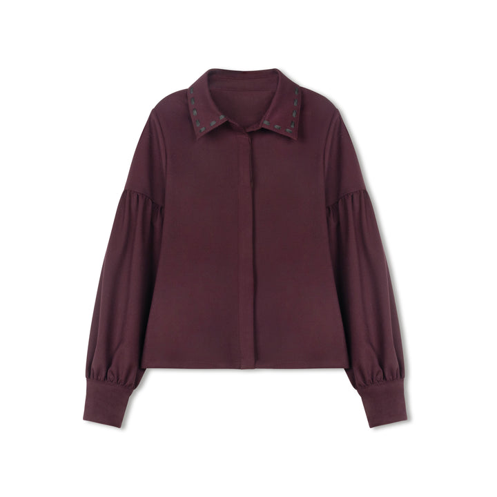 shirt l/s ribbon stitched collar - burgundy