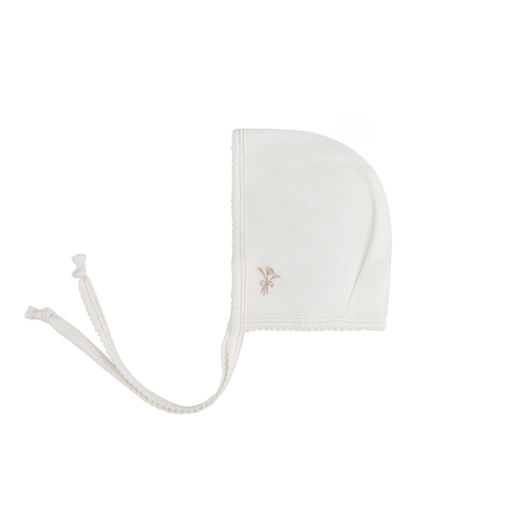 footie velour center floral with bonnet - ivory/rosegold