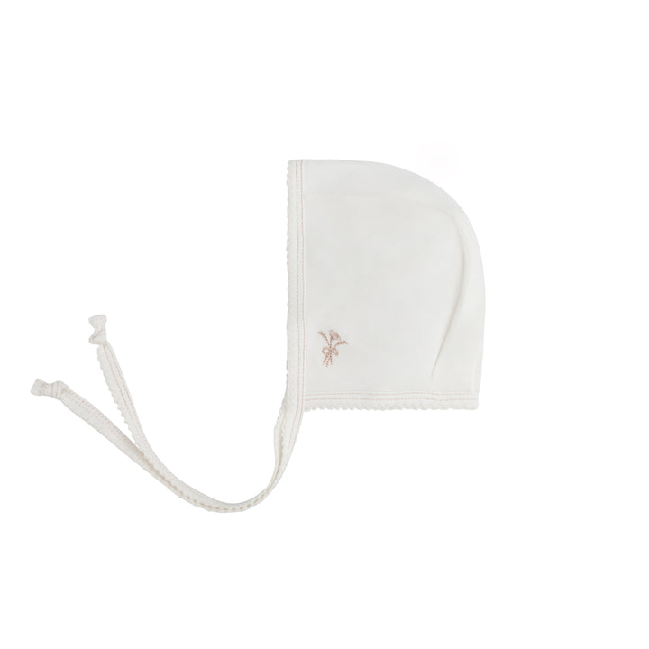 footie velour center floral with bonnet - ivory/rosegold