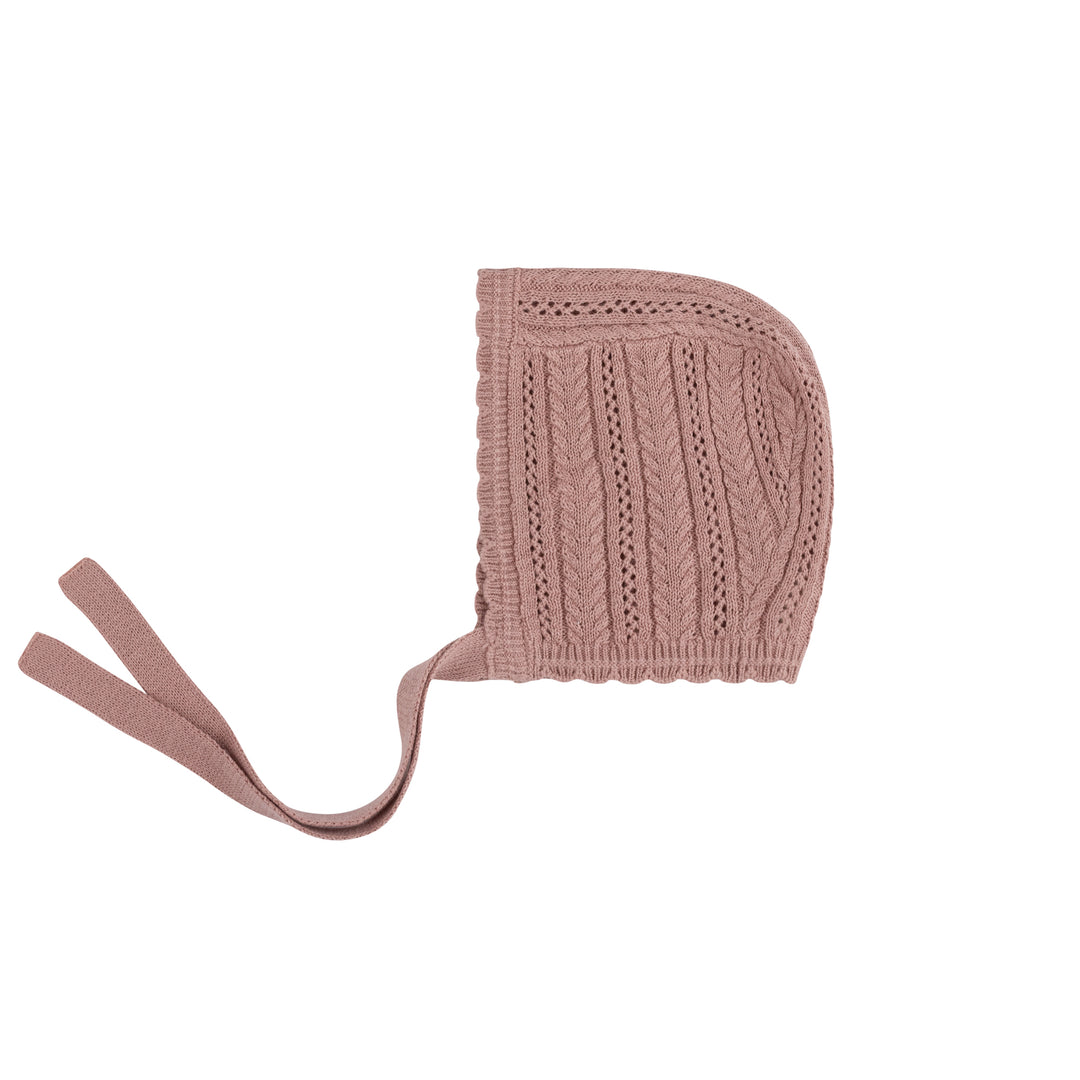 set knit footie with cable cardigan with bonnet and blanket - mauve