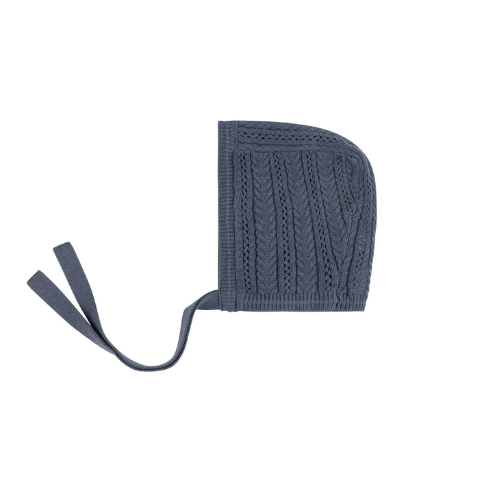 set knit overalls with cable cardigan and bonnet - blue