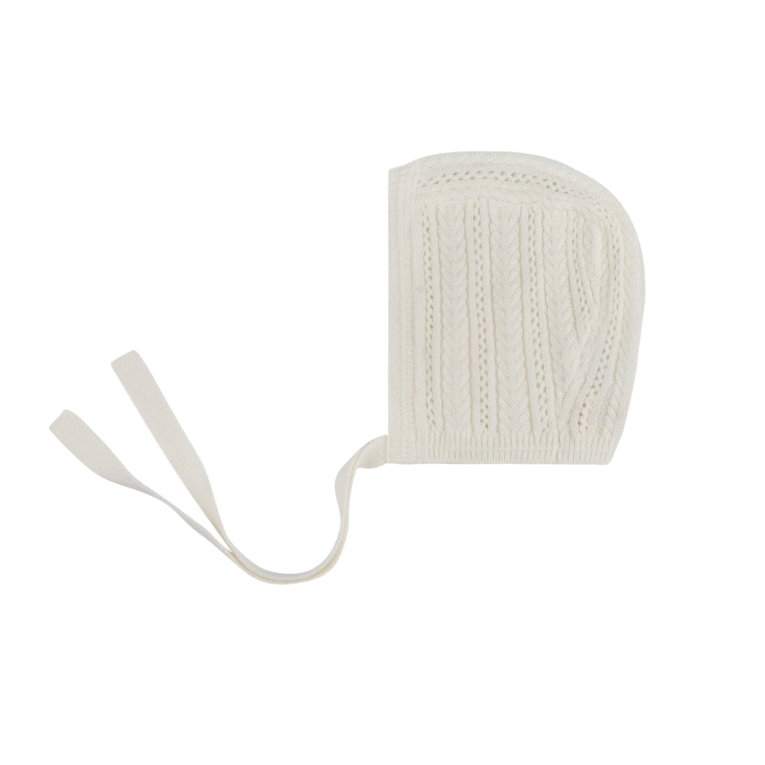 set knit overalls with cable cardigan and bonnet - ivory