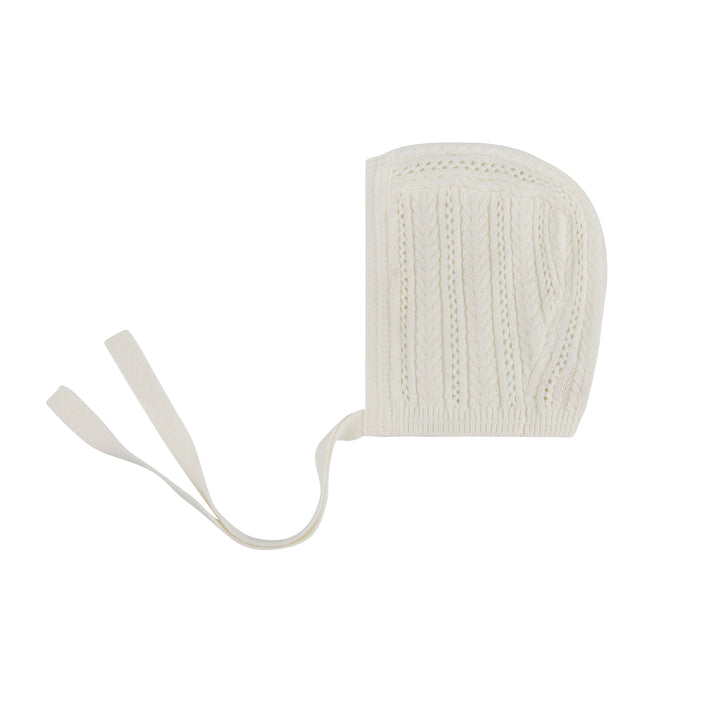 set knit overalls with cable cardigan and bonnet - ivory