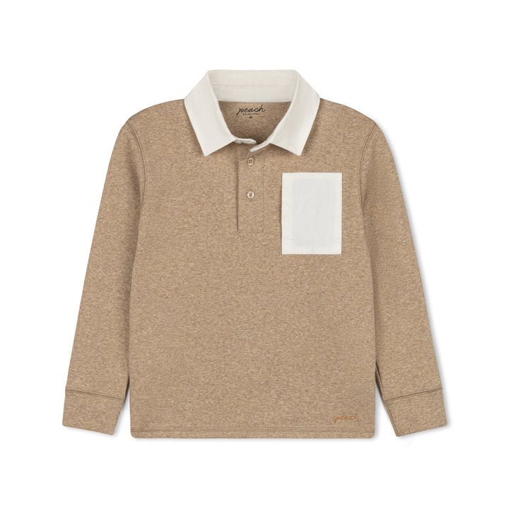polo l/s contrast collar and pocket - tan