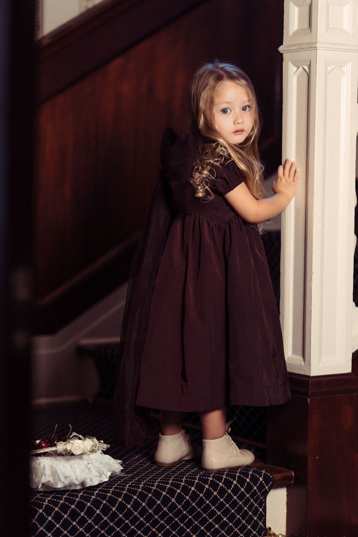 dress shiny taffeta tulle bow in back - burgundy