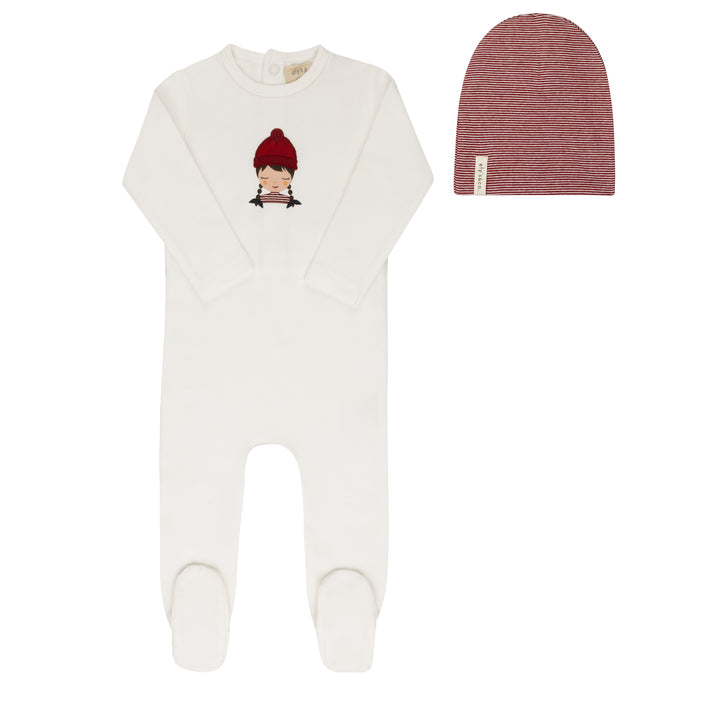 footie girl and boy doll with beanie - ivory/pink