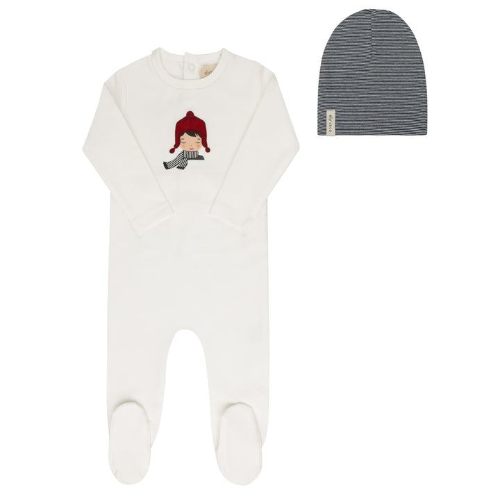 footie girl and boy doll with beanie - ivory/blue
