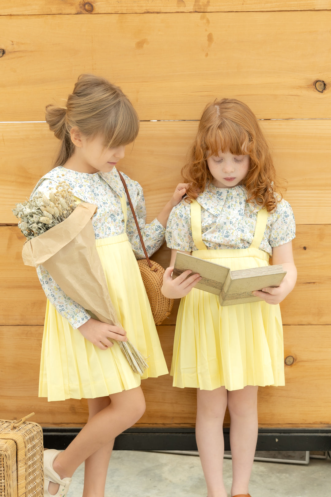 skirt pleated suspender - yellow