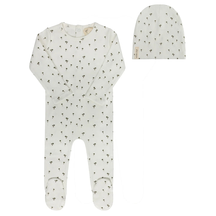 footie printed palm tree with beanie - ivory
