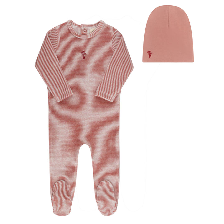 footie velour striped flower and anchor with beanie - dark pink