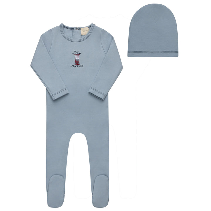 footie cross stitch lighthouse with beanie - blue