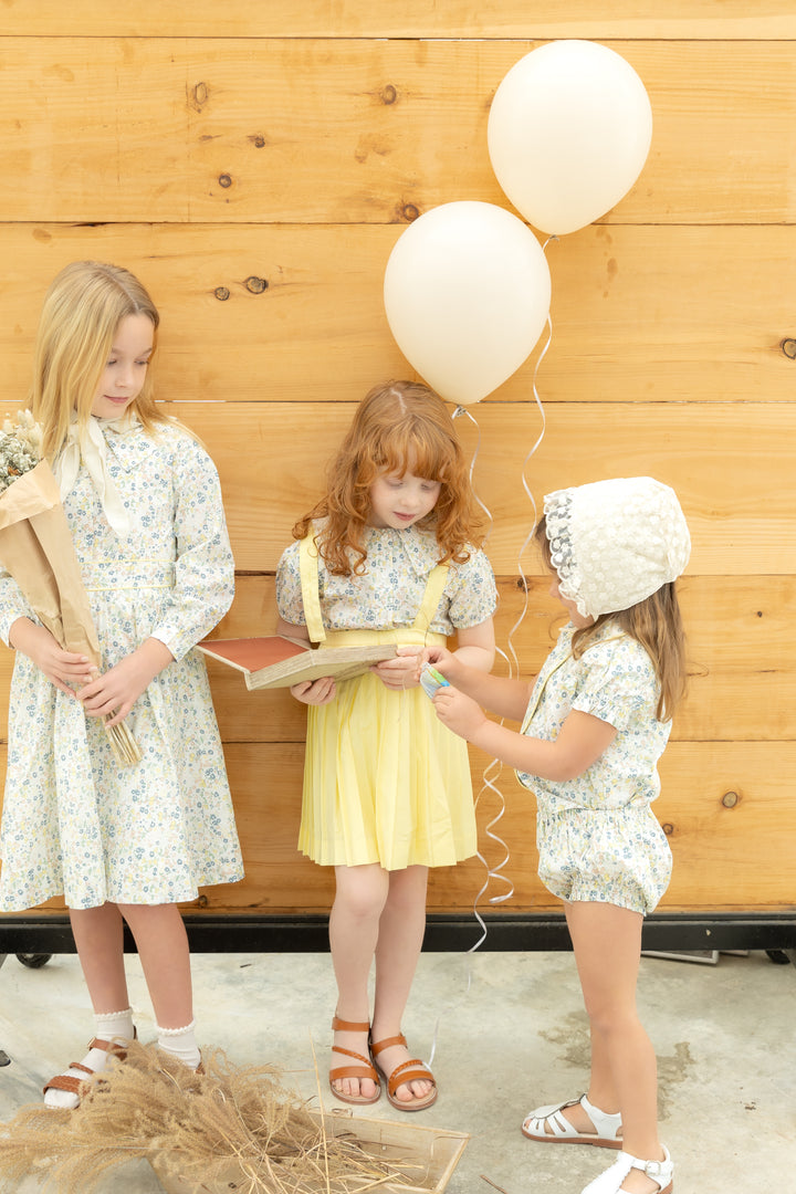 set outfit floral frill edge blouse and bloomer - yellow
