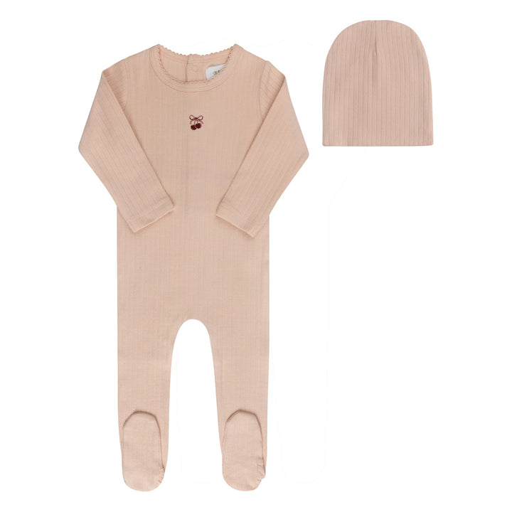 footie bow pattern print with beanie - pink